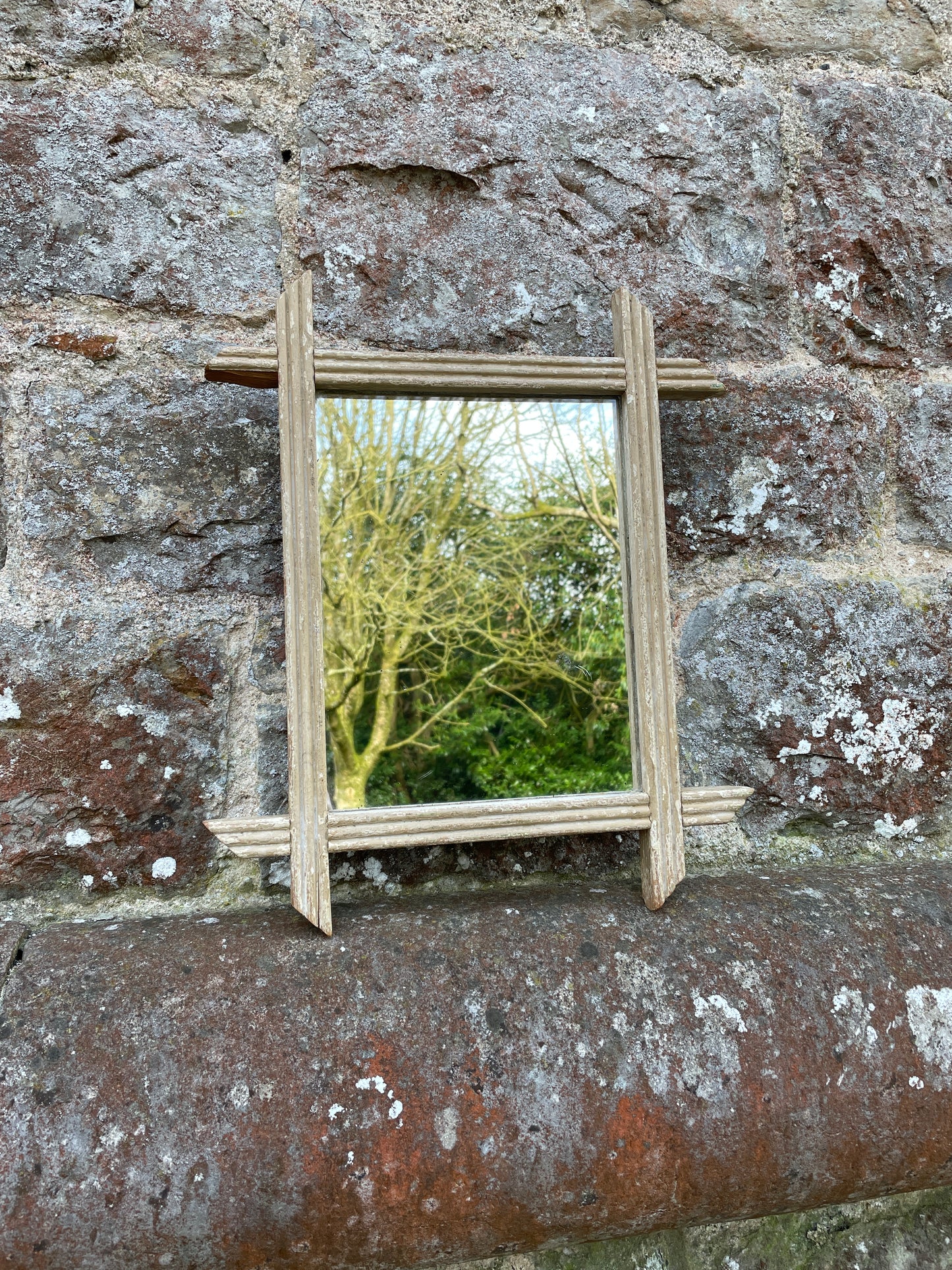 French Antique Mirror in a Tramp Art Frame