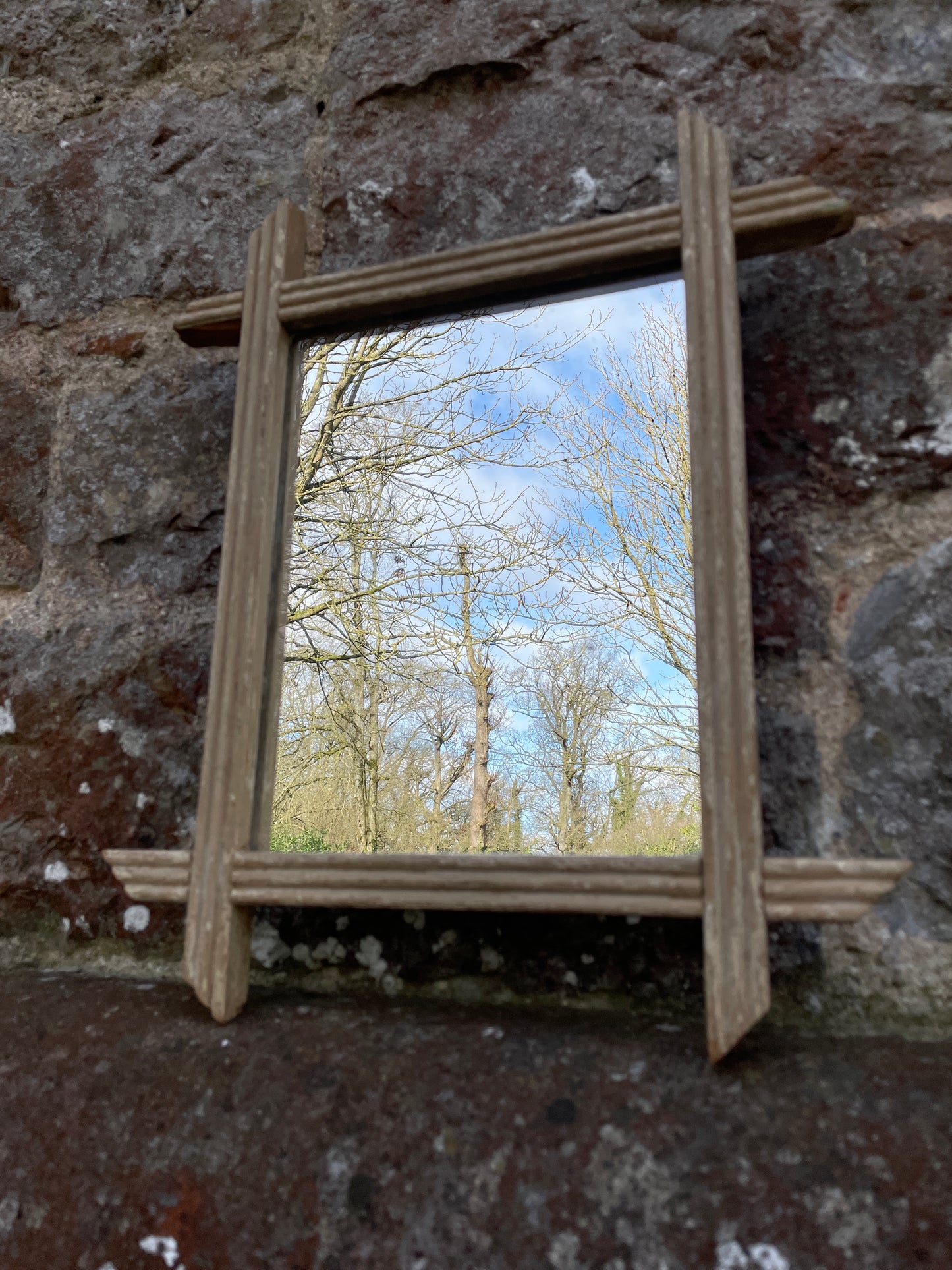 French Antique Mirror in a Tramp Art Frame