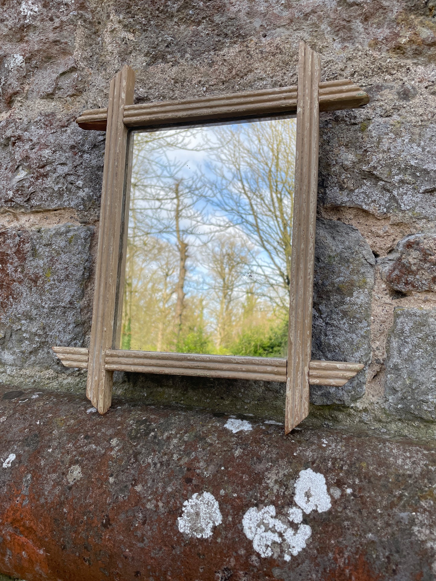 French Antique Mirror in a Tramp Art Frame