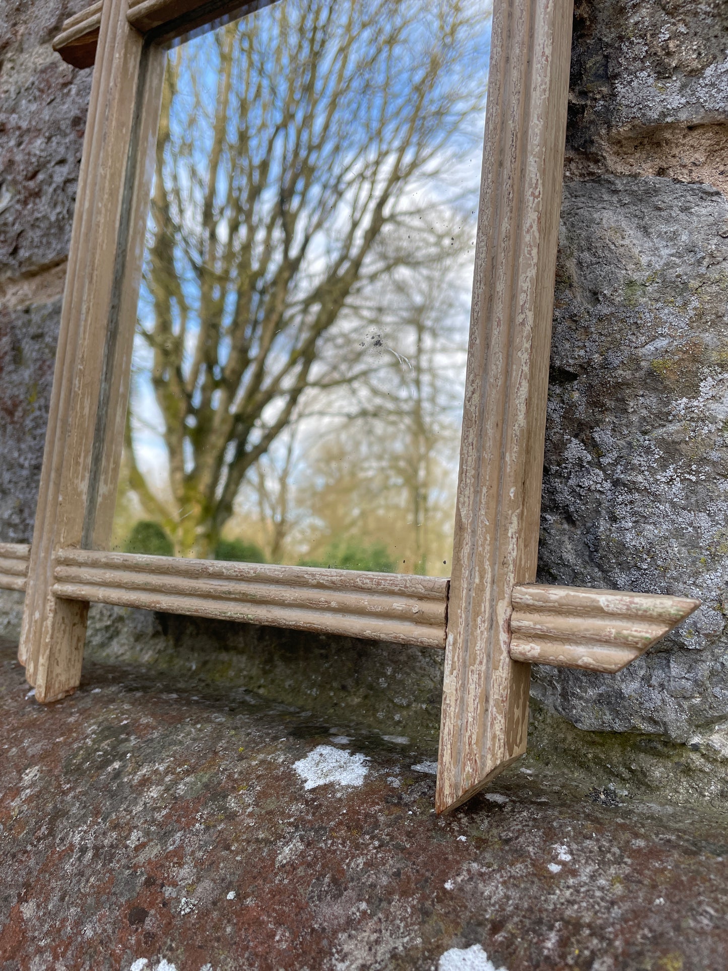 French Antique Mirror in a Tramp Art Frame