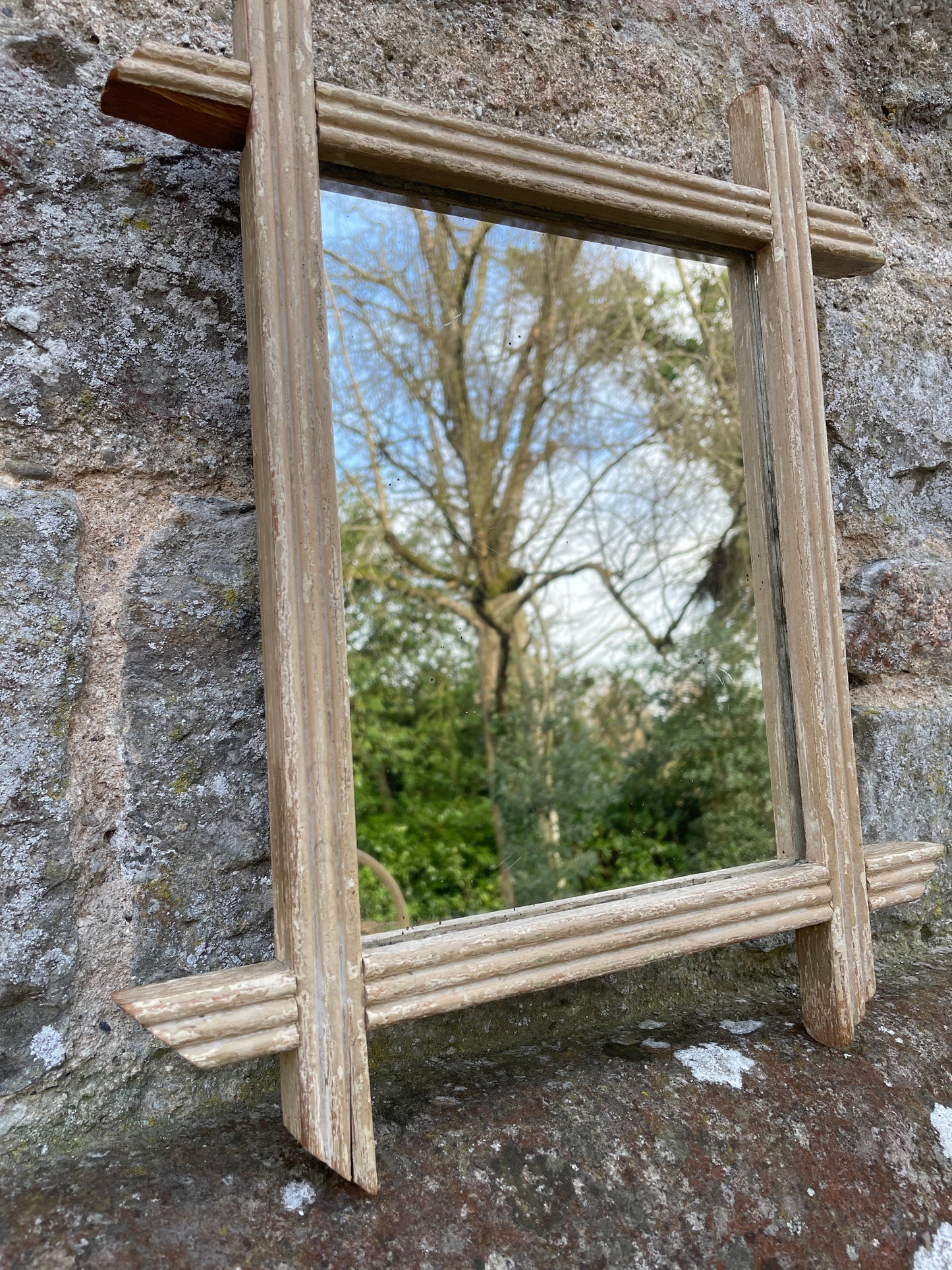 French Antique Mirror in a Tramp Art Frame