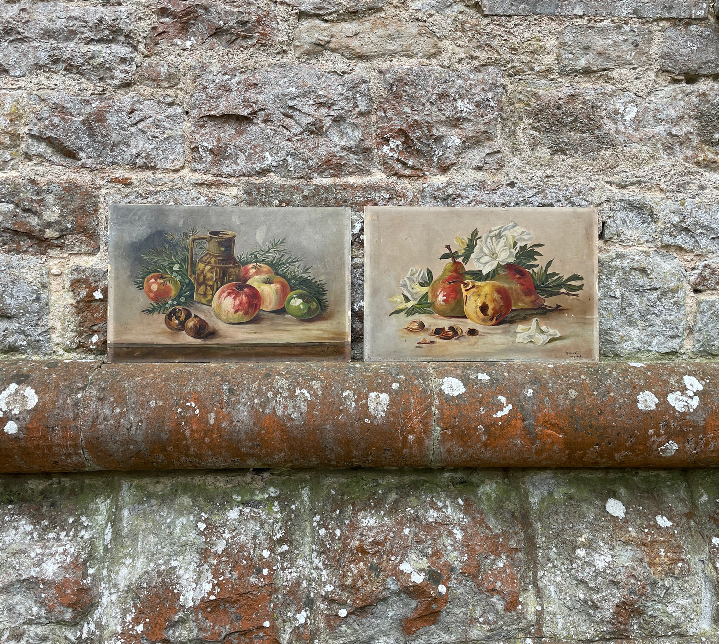 Pair of Apple & Pear Still Life Paintings by E Annett