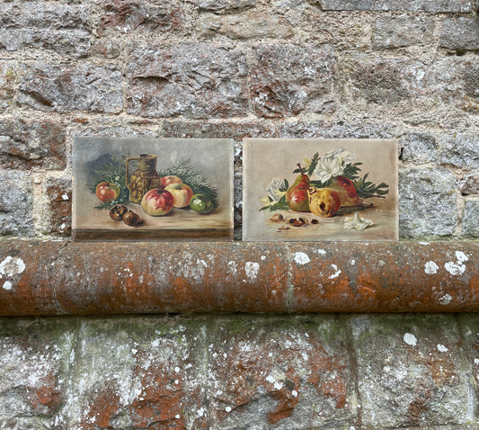 Pair of Apple & Pear Still Life Paintings by E Annett