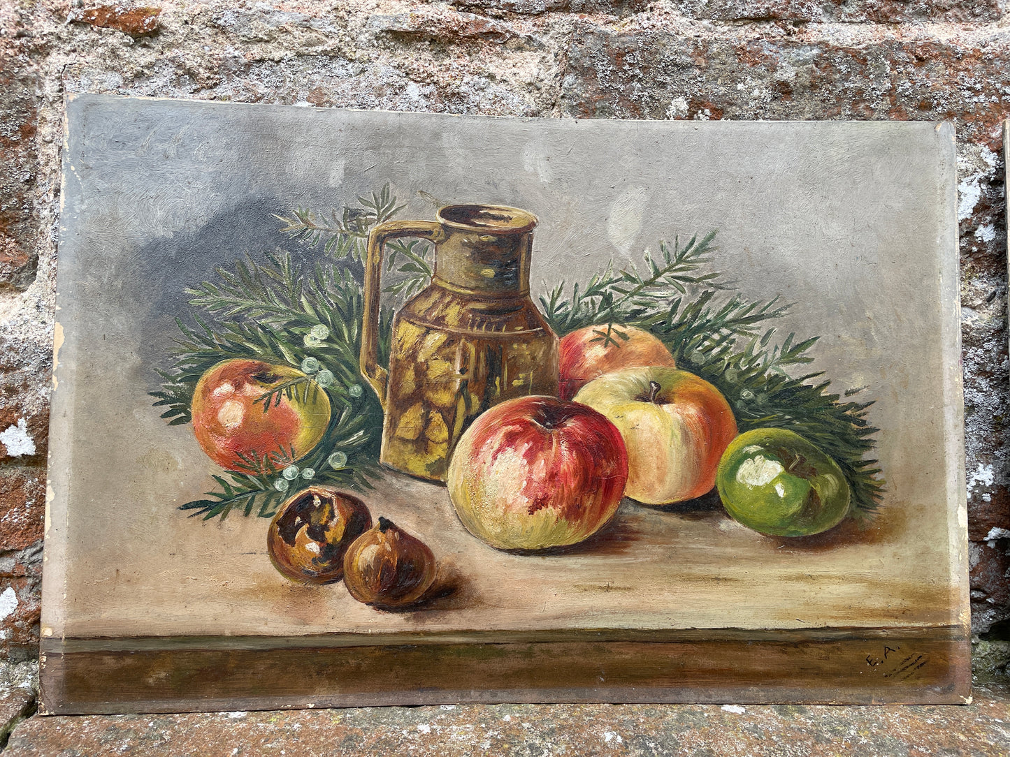 Pair of Apple & Pear Still Life Paintings by E Annett