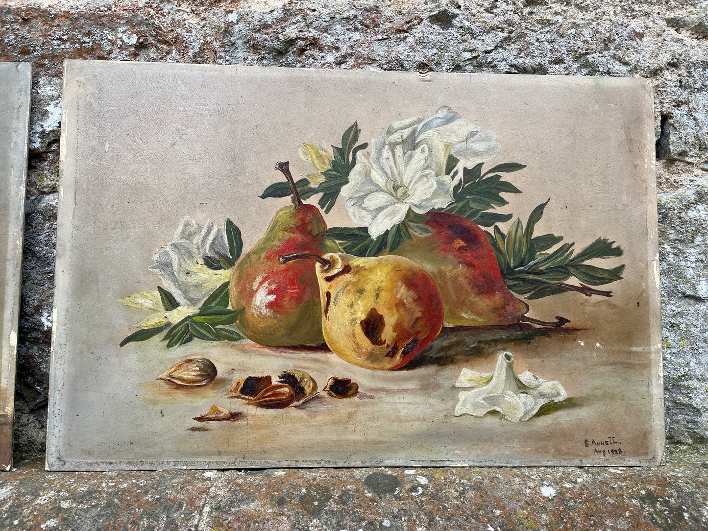 Pair of Apple & Pear Still Life Paintings by E Annett