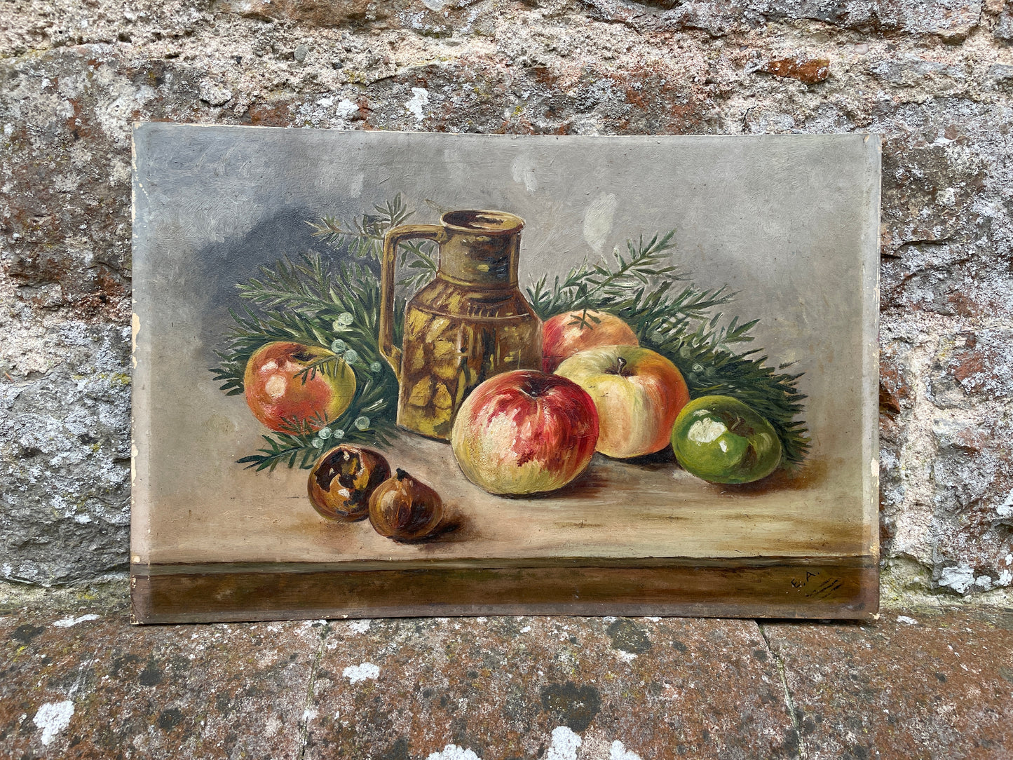 Pair of Apple & Pear Still Life Paintings by E Annett