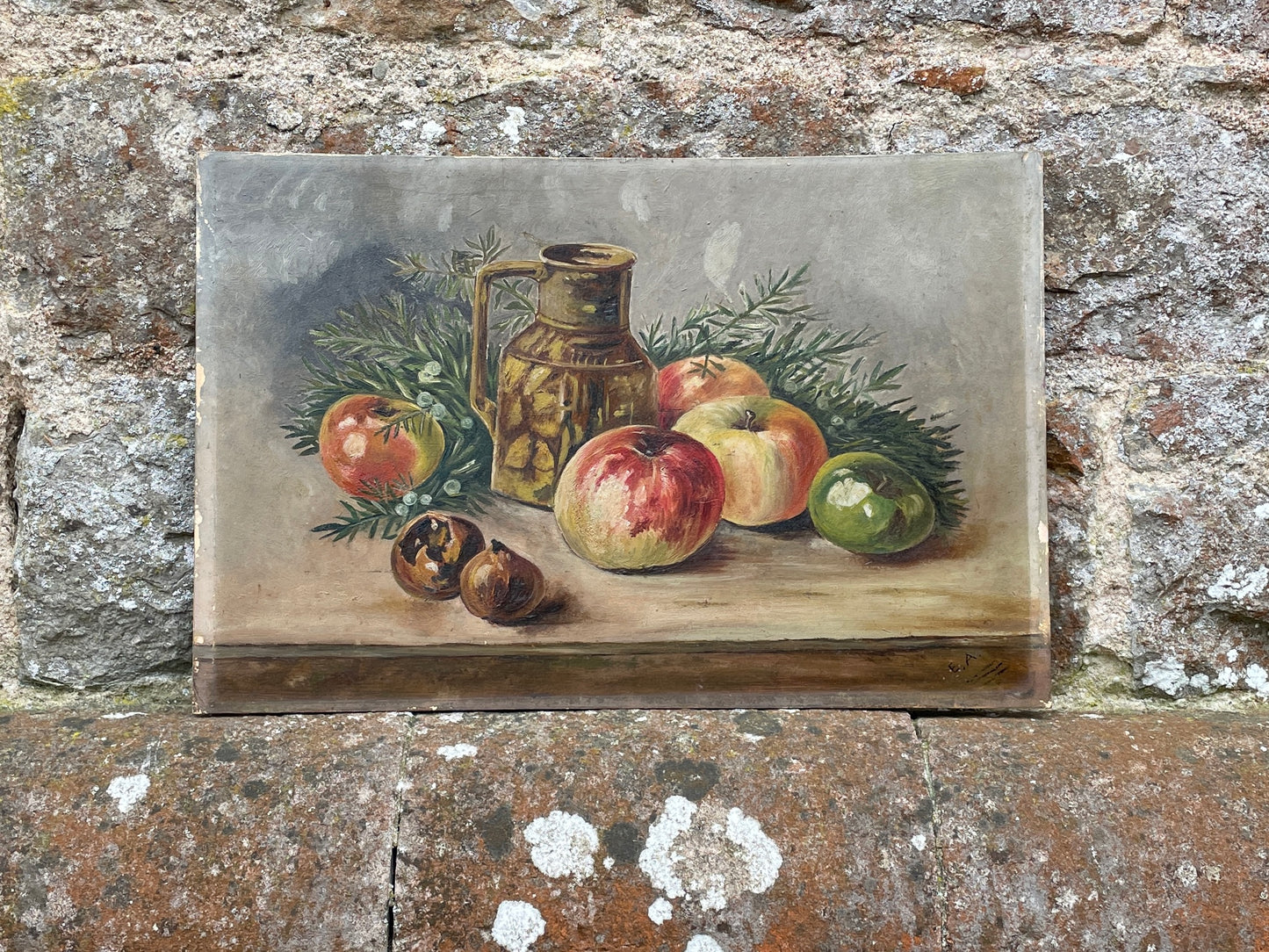 Pair of Apple & Pear Still Life Paintings by E Annett
