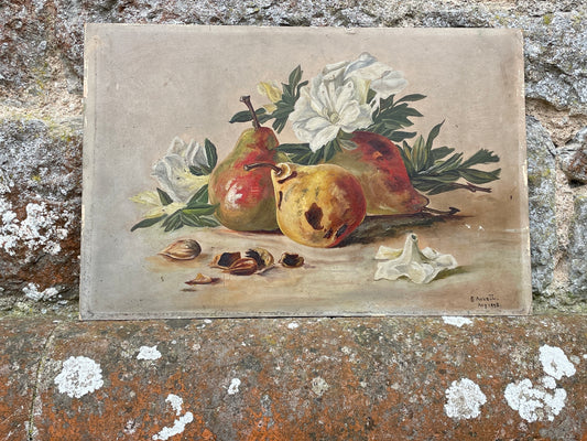 Pair of Apple & Pear Still Life Paintings by E Annett