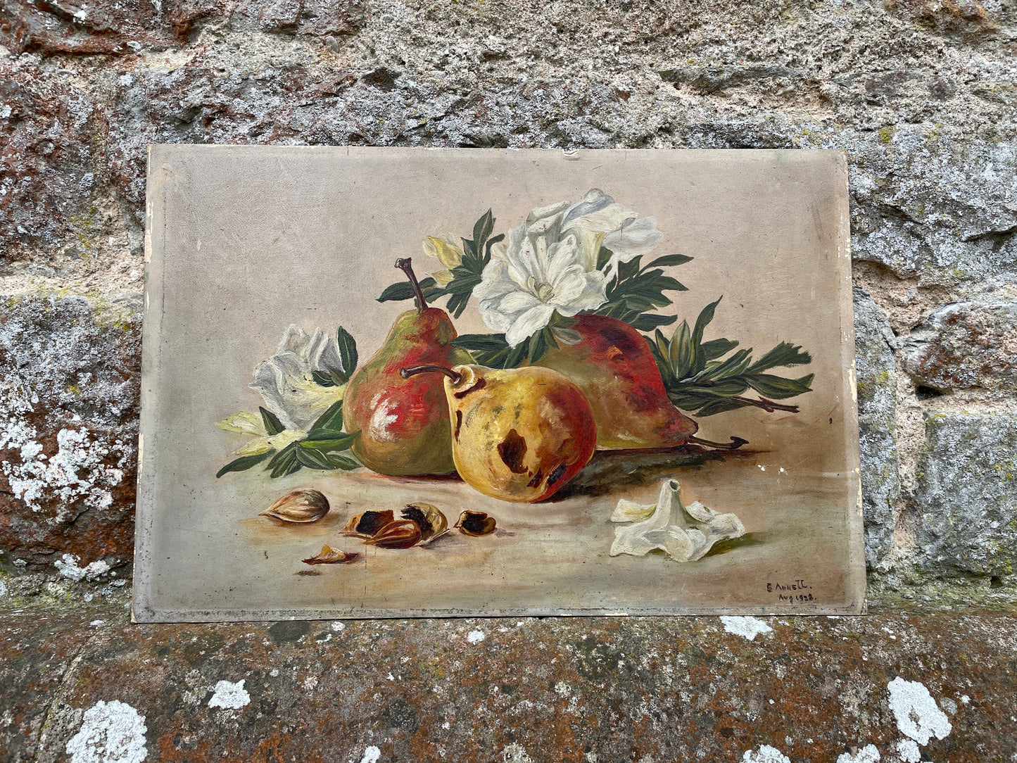 Pair of Apple & Pear Still Life Paintings by E Annett