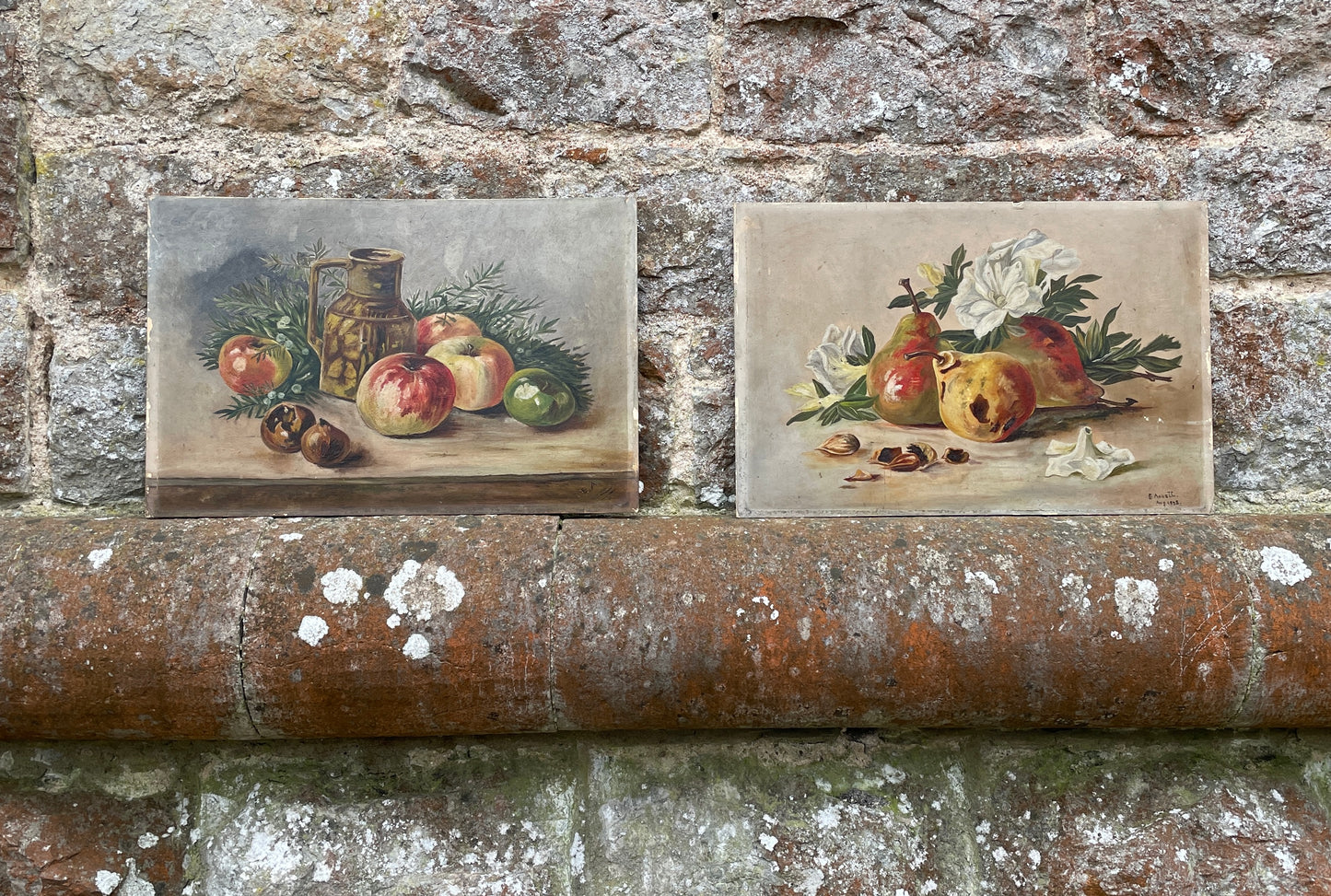 Pair of Apple & Pear Still Life Paintings by E Annett