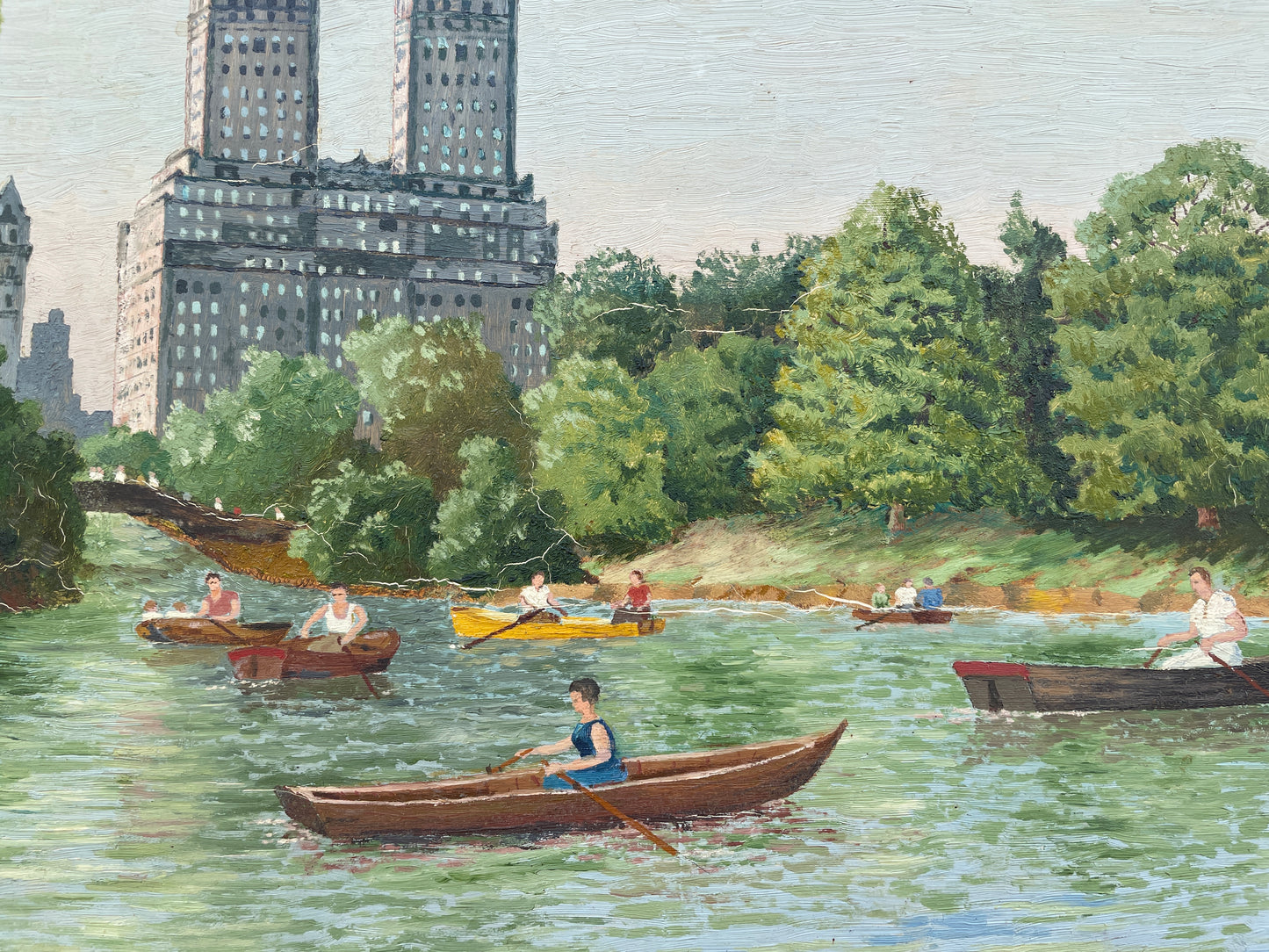 Rowing in Central Park Original Oil Painting