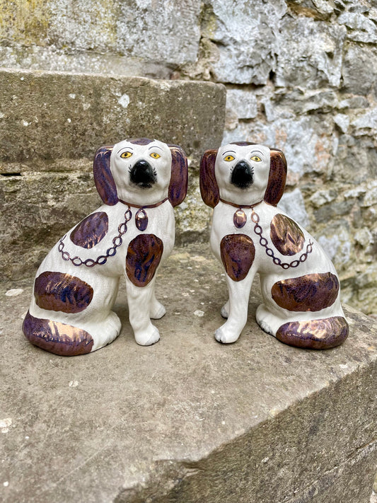 Antique Staffordshire Dogs Copper Lustre