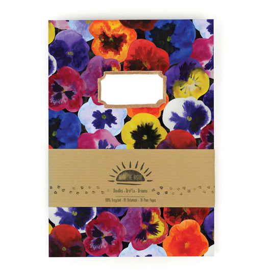 Viola Pansy Floral Print A5 Plain Notebook