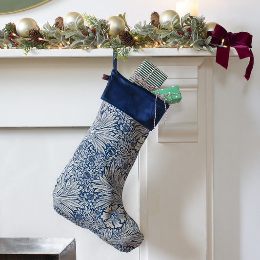 William Morris Marigold Indigo Pattern Christmas Stocking